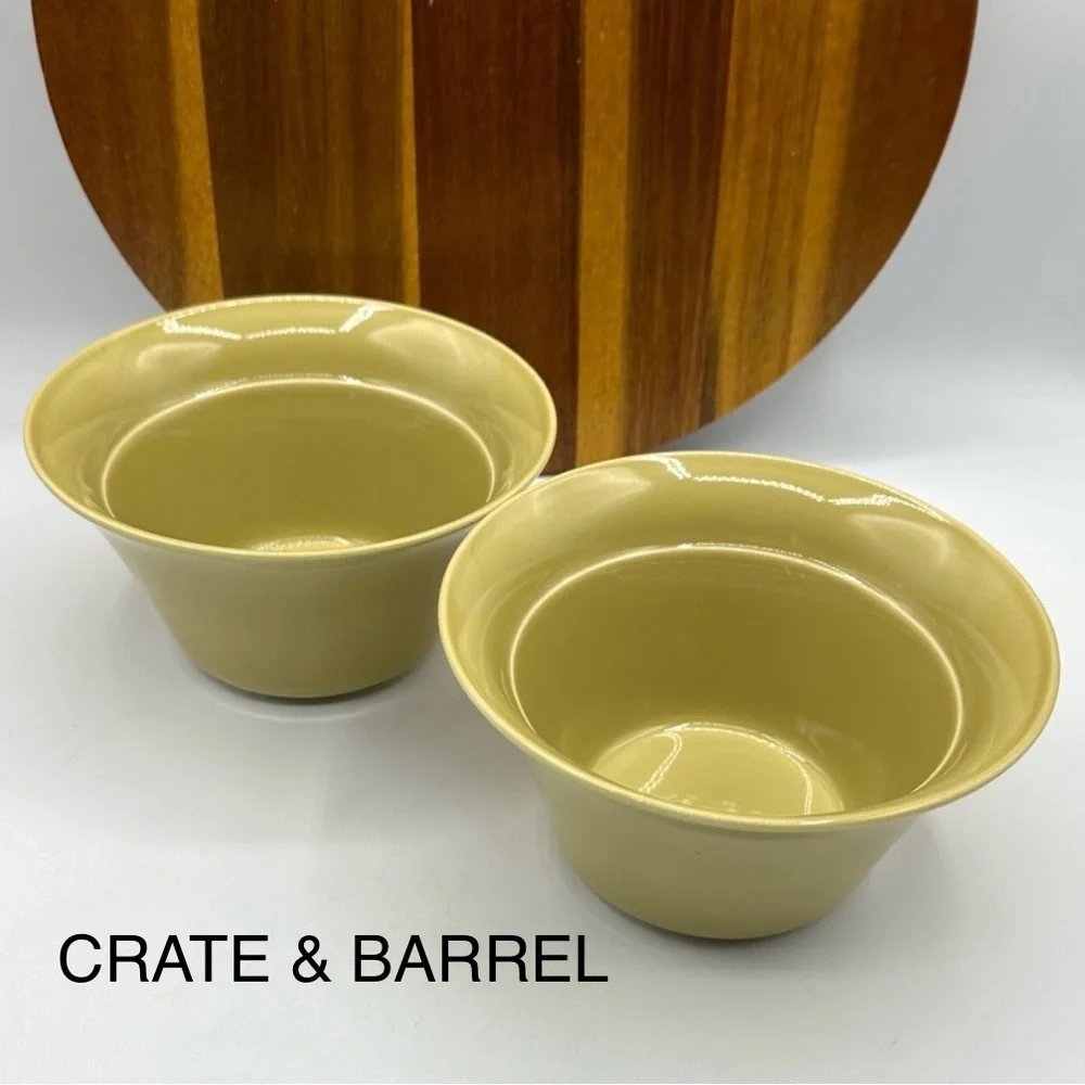 2 Crate & Barrel Harris Gold- Green Deep Bowls. NWT